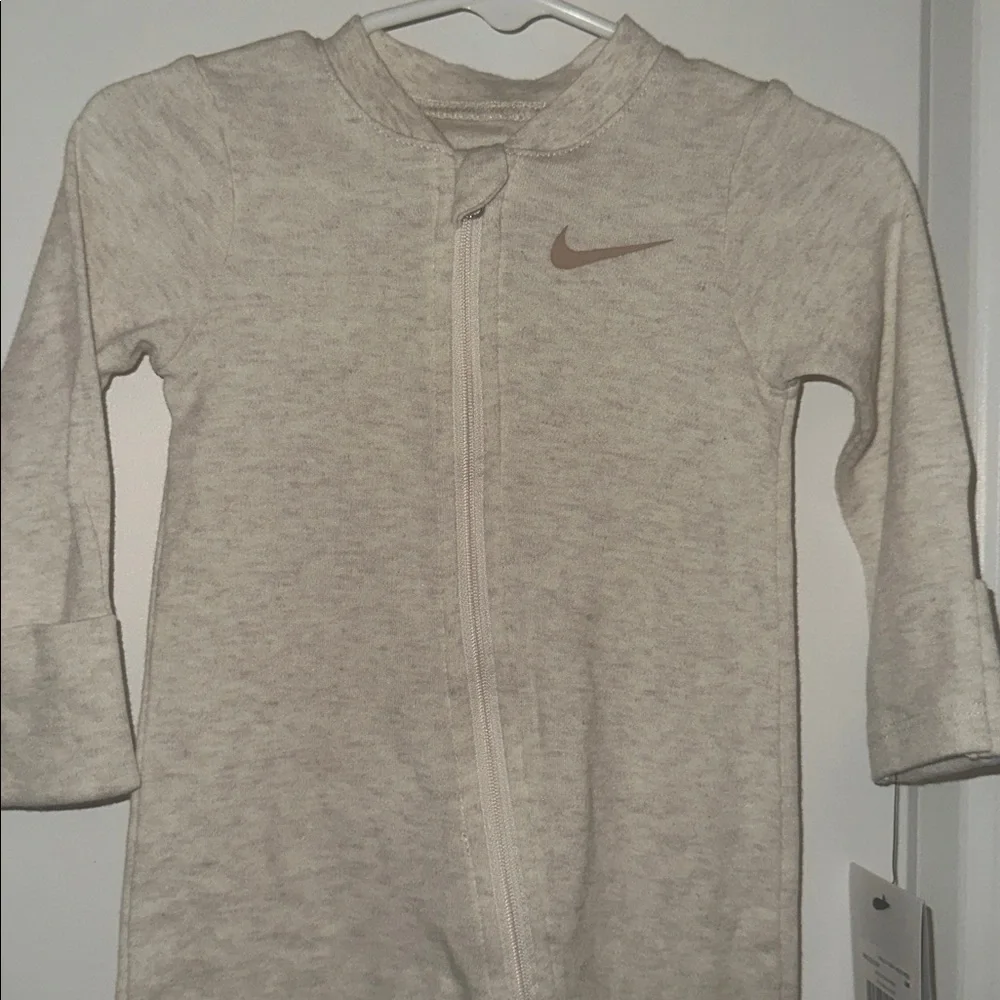 Nike Cream/Tan Footed Baby One-Piece Zipper Pajamas